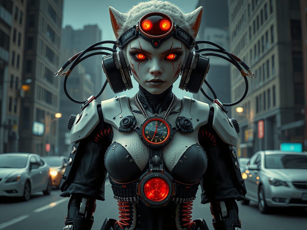 Cyborg Beast in Futuristic Urban Wasteland