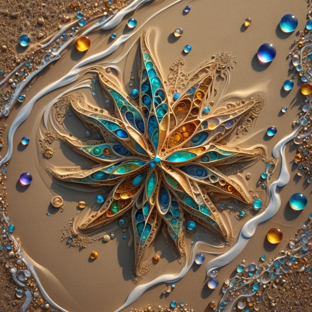 Iridescent Fractal Sand Star Beach Waves
