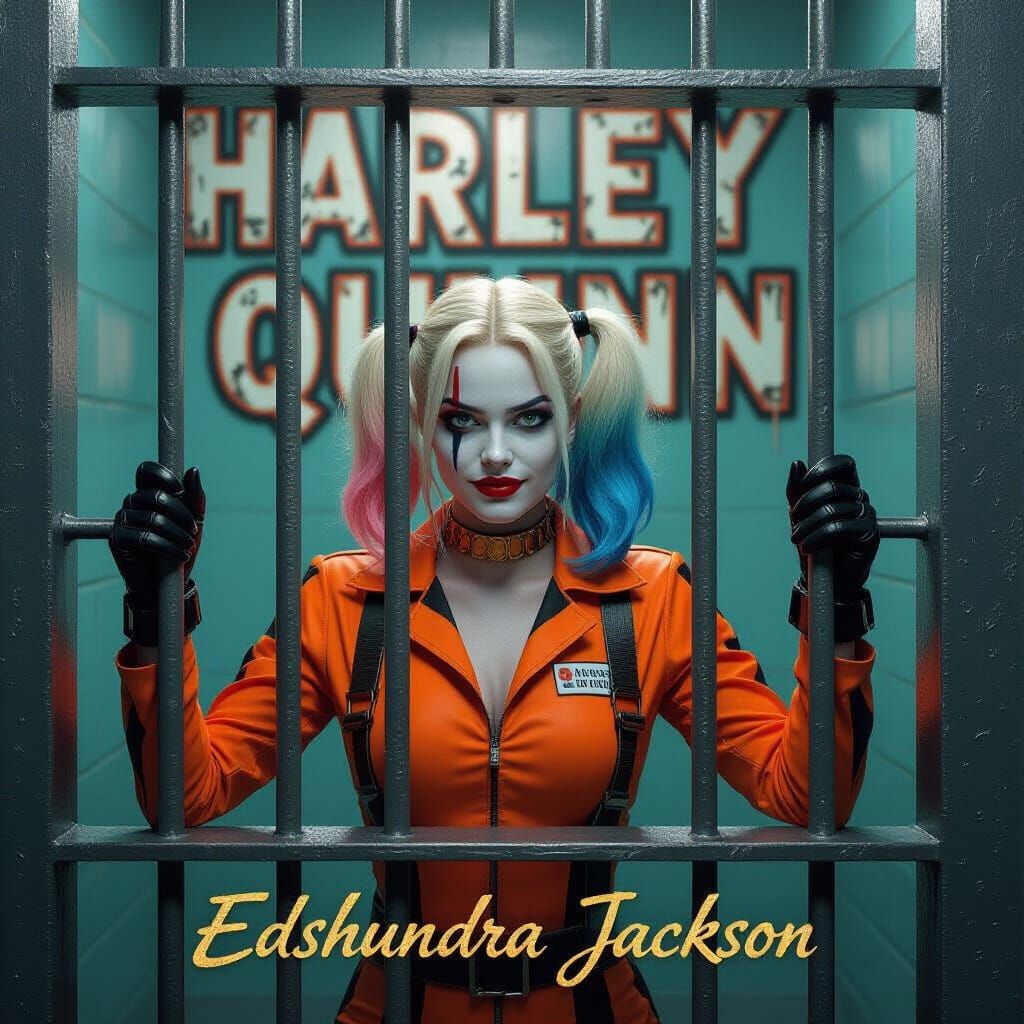 Harley Quinn Behind Bars: Photorealistic 4K Portrait