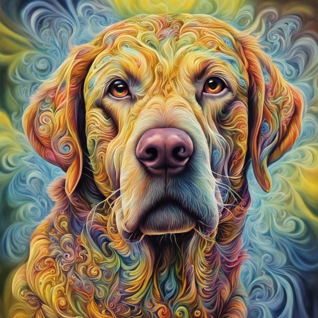 Kaleidoscopic Smoke Labrador Portrait in Vapor Style