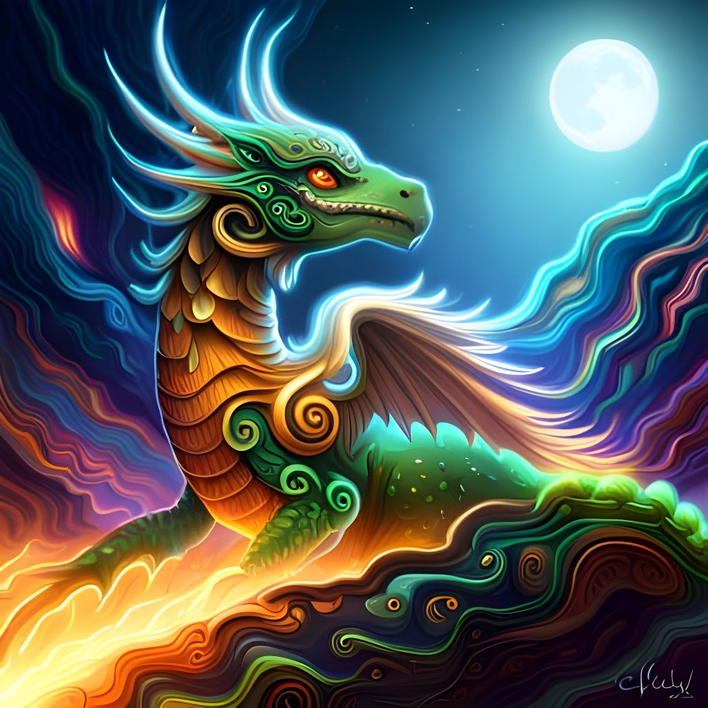 Quetzalcoatl Feathered Dragon in Bioluminescent Jungle