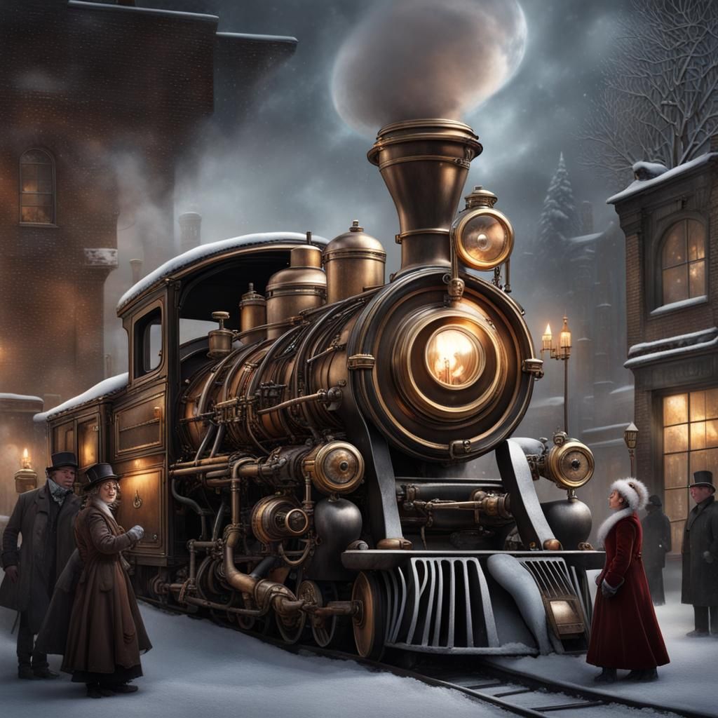 Steampunk Christmas Carol with Ghosts on Train