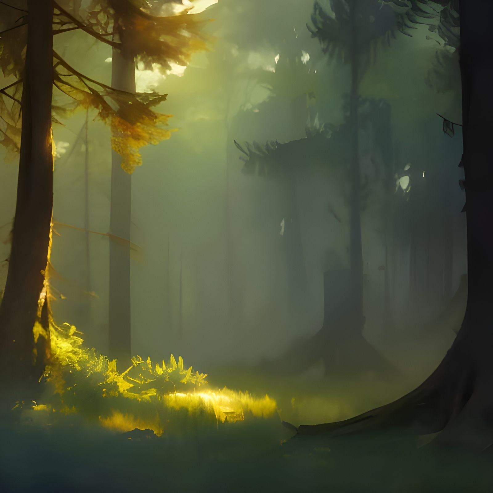 Detailed Watercolor Painting of Trees with Dynamic Lighting