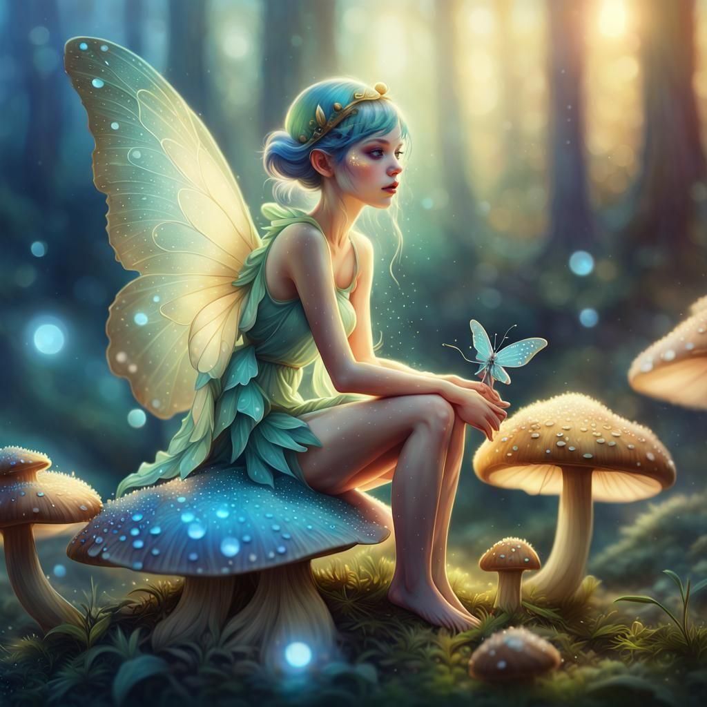 Macro Fairy on Mushroom: Digital Masterpiece