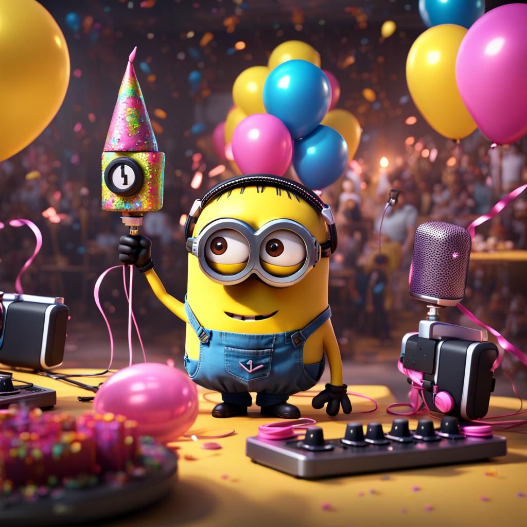 Minions Birthday Party DJ in Detailed Matte Painting