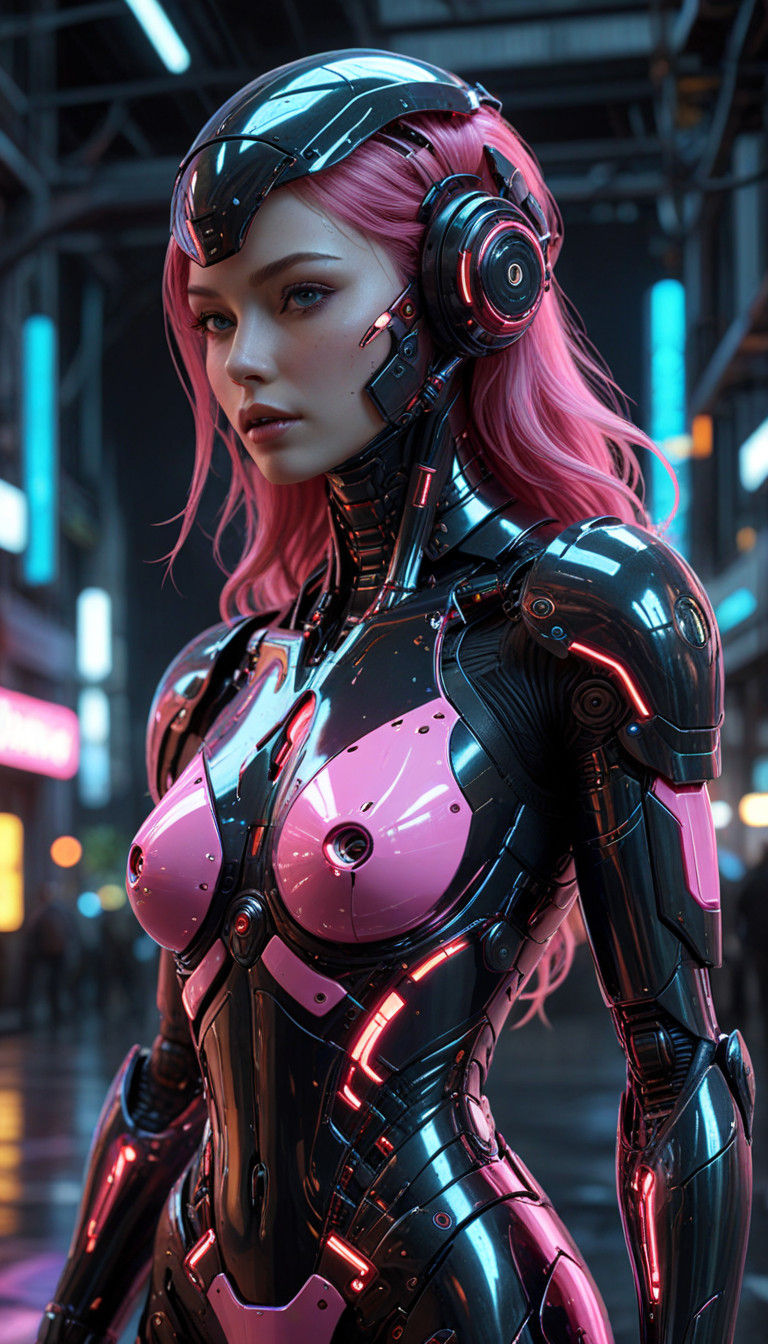 Cyborg Girl Illuminates Neon Biodome of the Pink Dolphin Que...