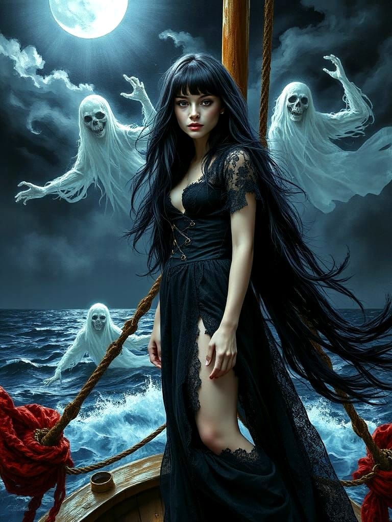 Gothic Pirate Queen Portrait in Glam Rock Style