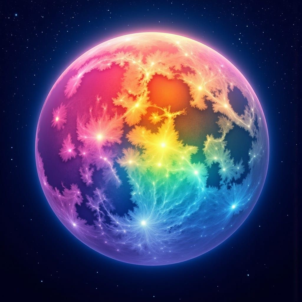 Ethereal Rainbow Moon in a Deep Blue Night Sky