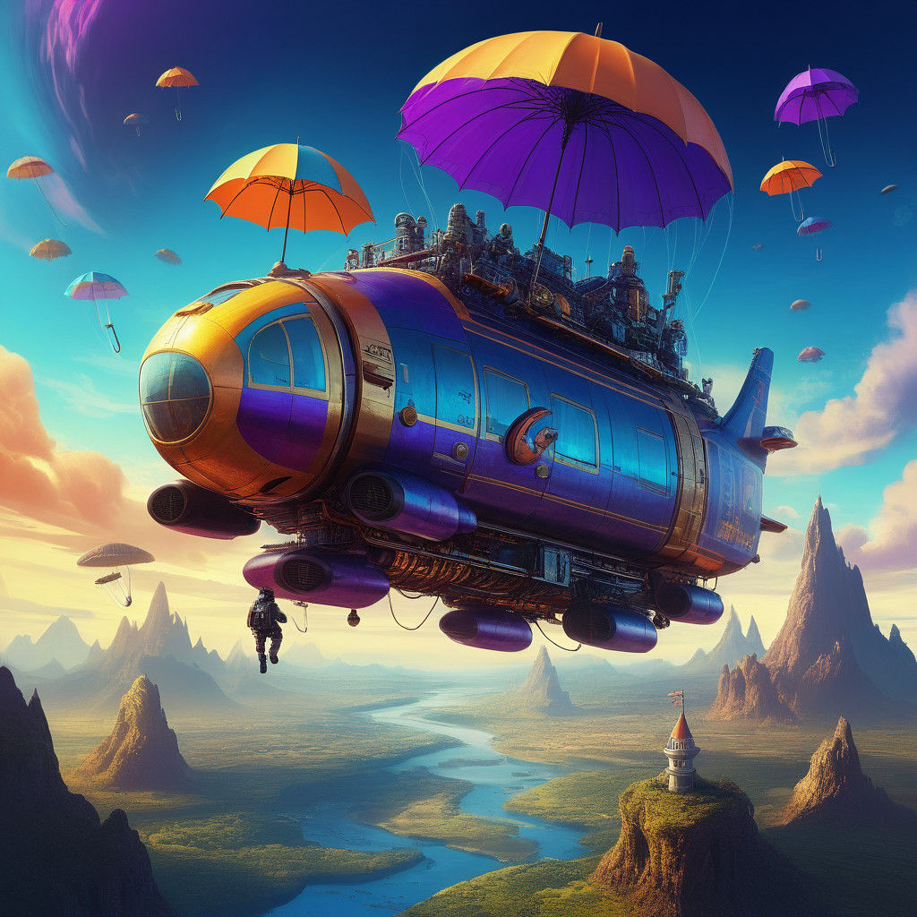 Fantastical Spacesuit Skydiver Soars Under Umbrella