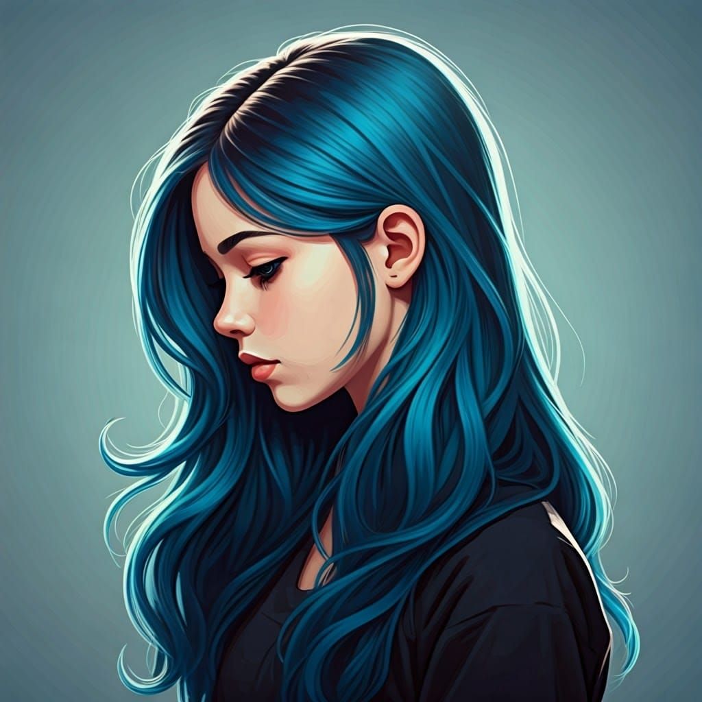 Teenage Girl with Blue Hair: Digital Art Portrait