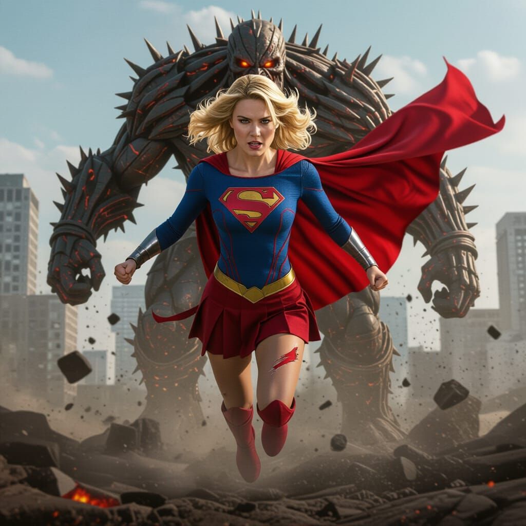 Superheroine Battles Doomsday in Hyperrealistic Cinematic St...