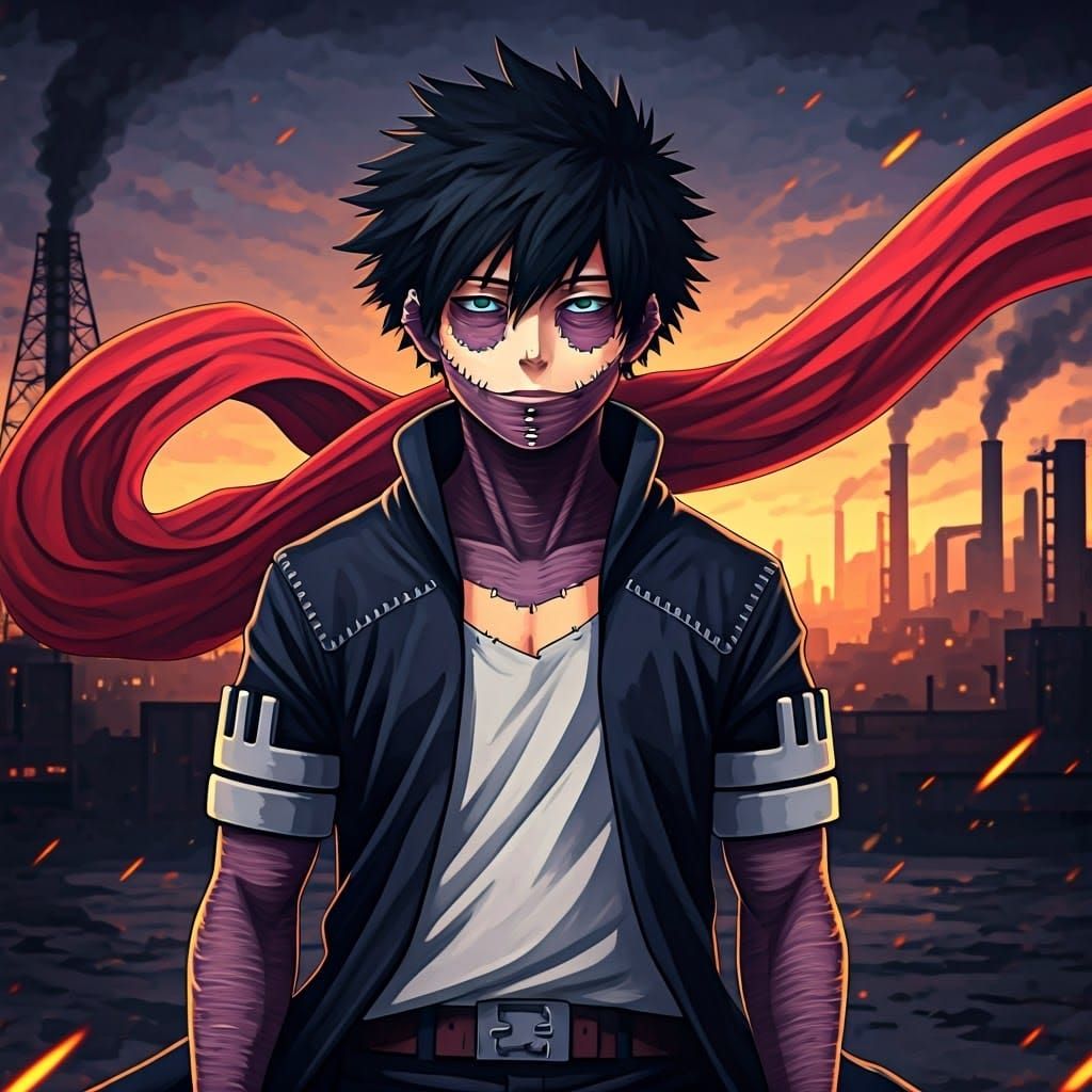 Dark Hero Dabi Dominates Gritty Cityscape in Bold, Edgy Illu...