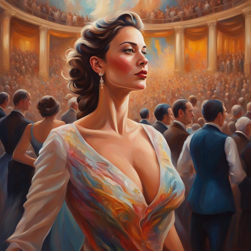 Elegant Lady at the Opera: Hyperrealistic Splash Art