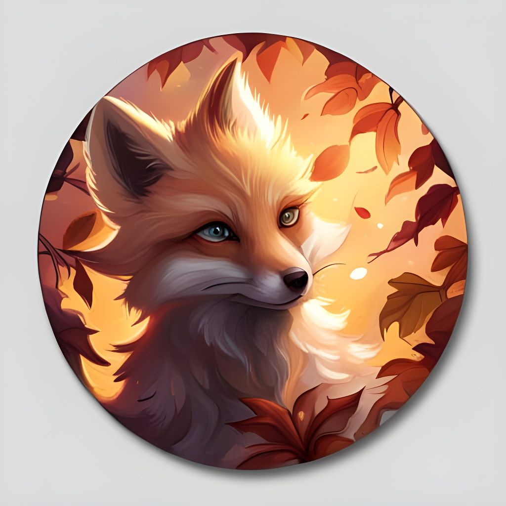 Adorable Chibi Fox Portrait in Autumn Leaves