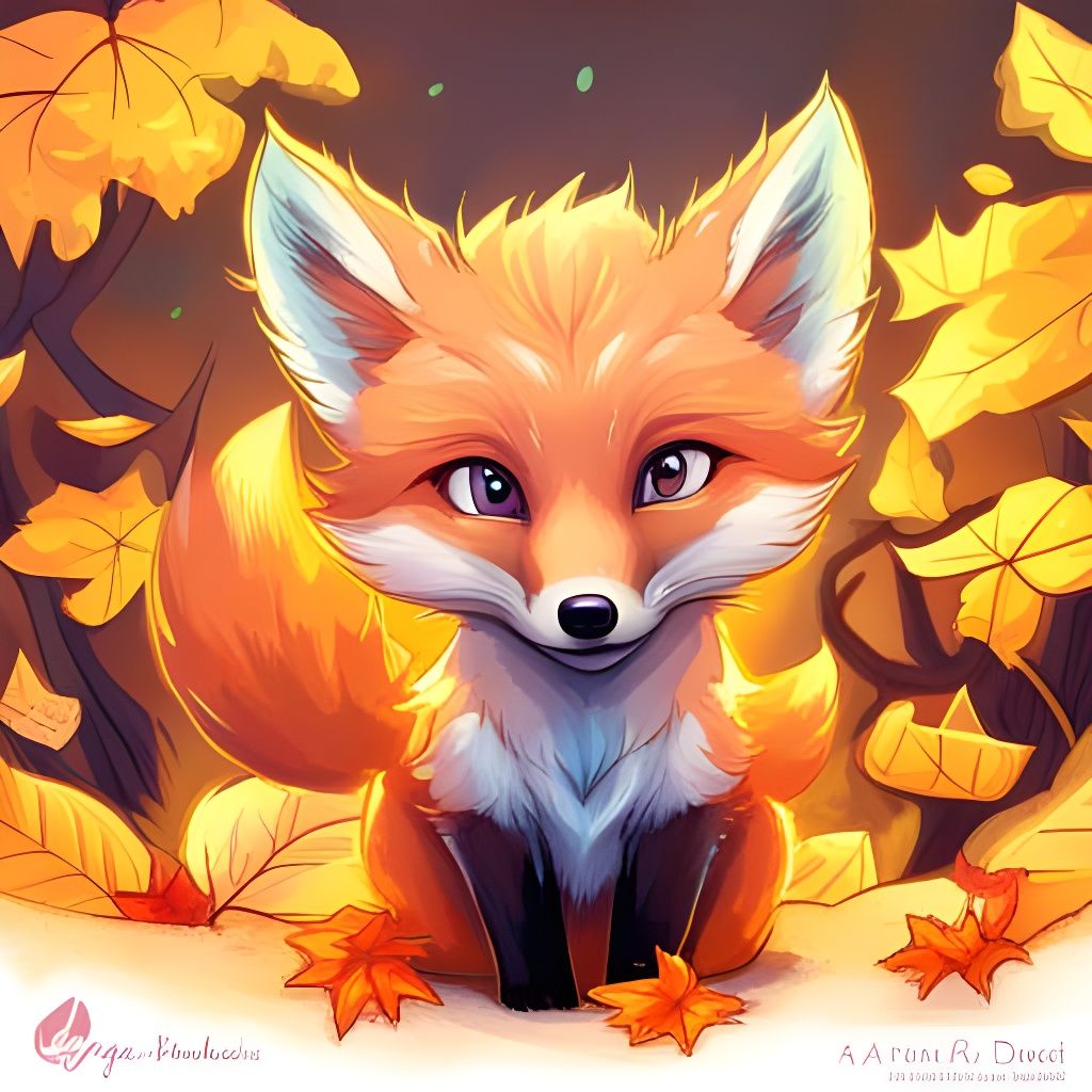 Chibi Fox Portrait in Autumn, Digital Art