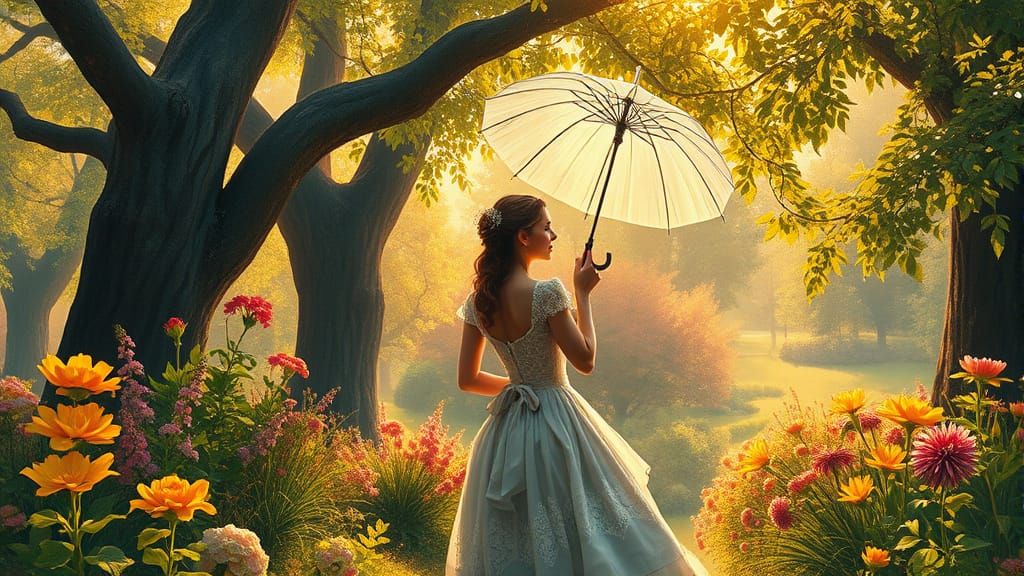 Elegant Victorian Lady in a Lush Garden Scene