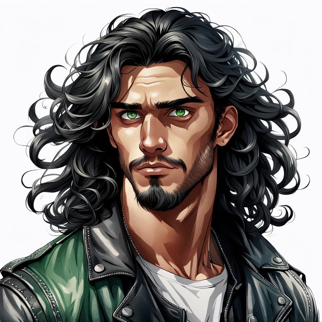 Elegant Caricature of Handsome Man with Black Leather Jacket