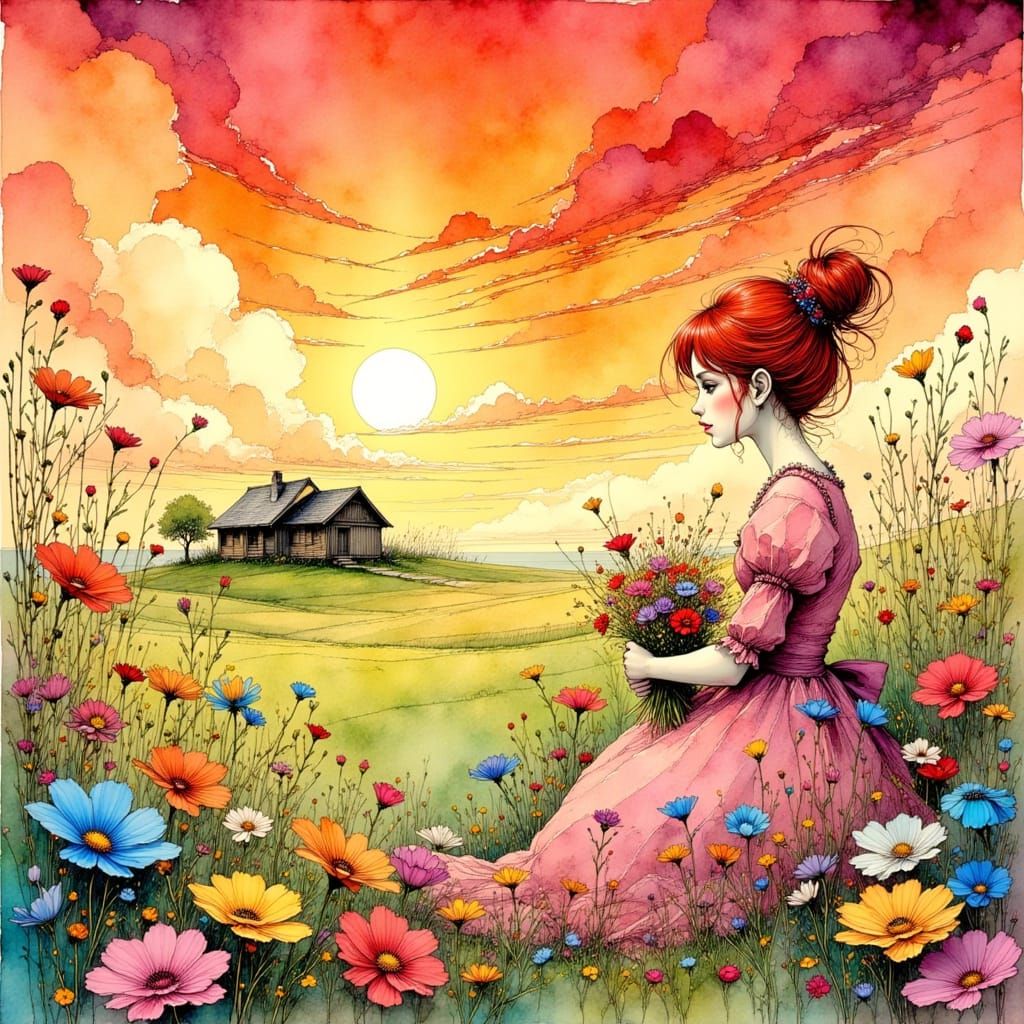 Ethereal Fusion: Amano and Murakami Inspired Scene