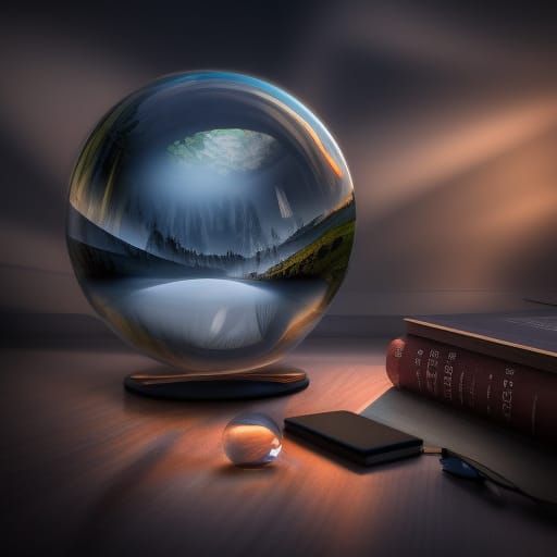 Glass Orb Reflecting Nature, Desktop Still Life