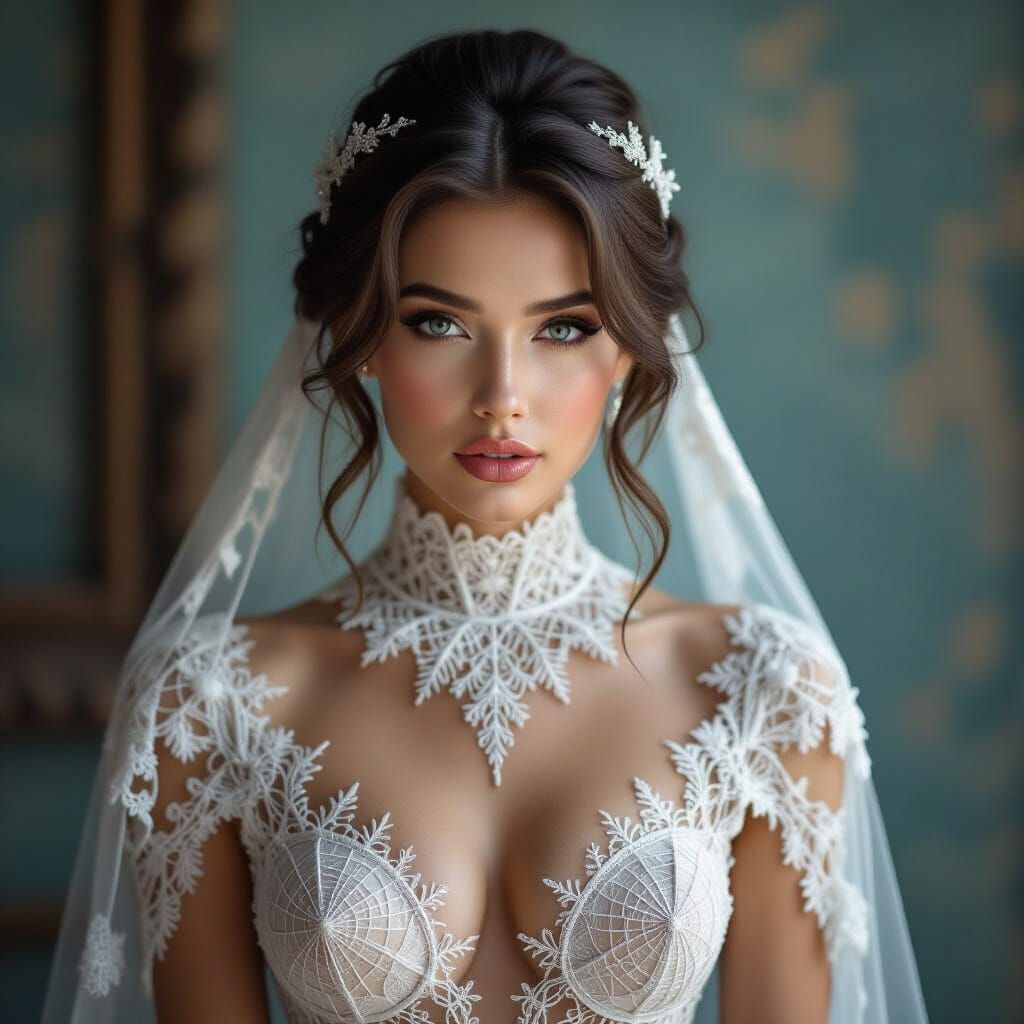 Hyperrealistic Woman in Spider-Web Dress