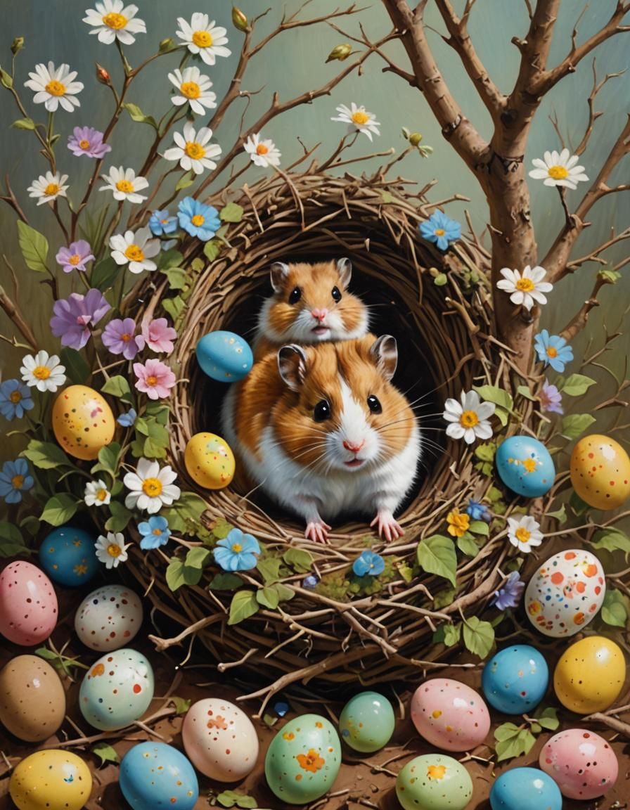 Cute Hamster in Folk Art Easter Nest