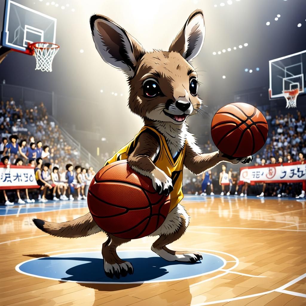 Baby Kangaroo Plays Basketball in Anime Style