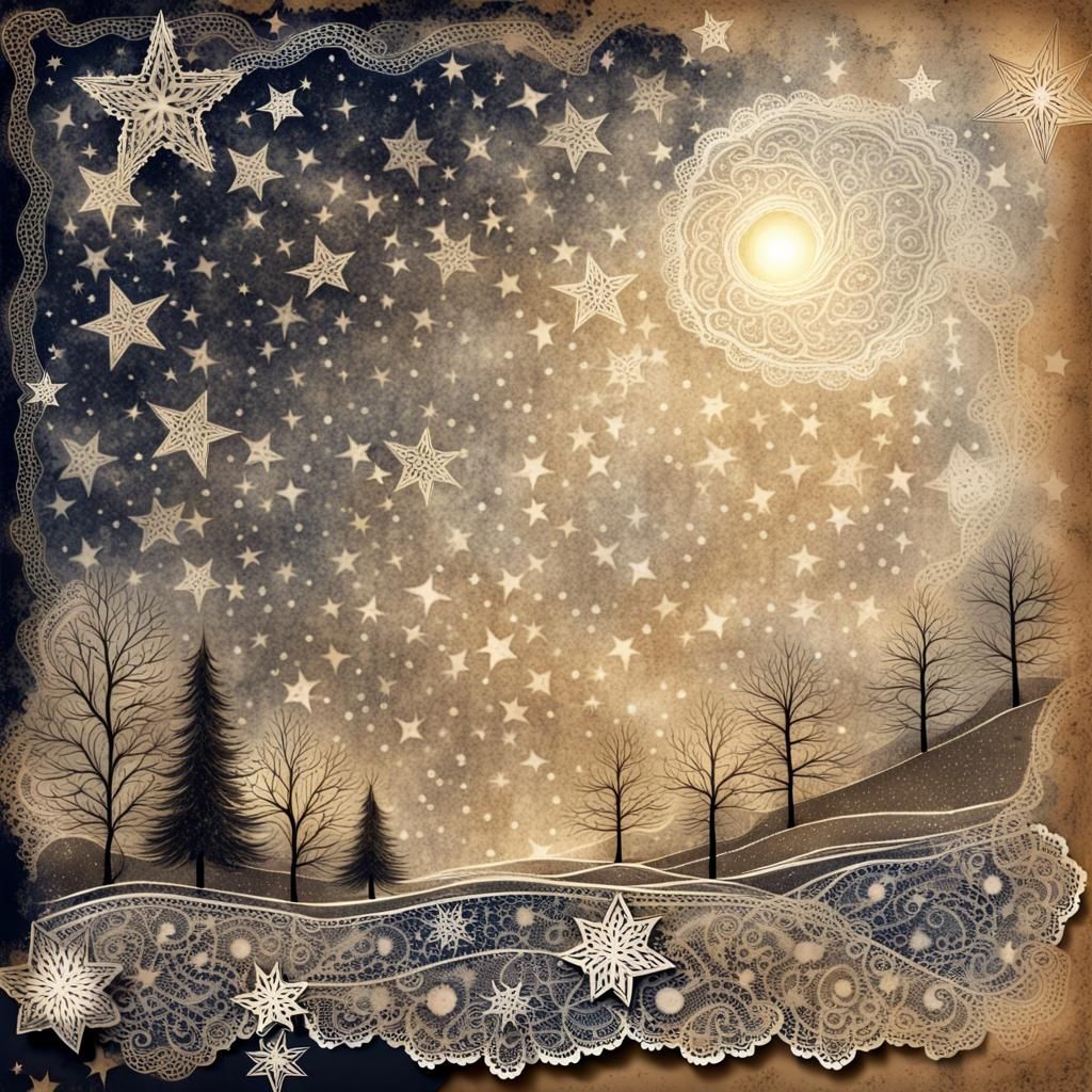 Starry Winter Night Lace on Scrap Paper