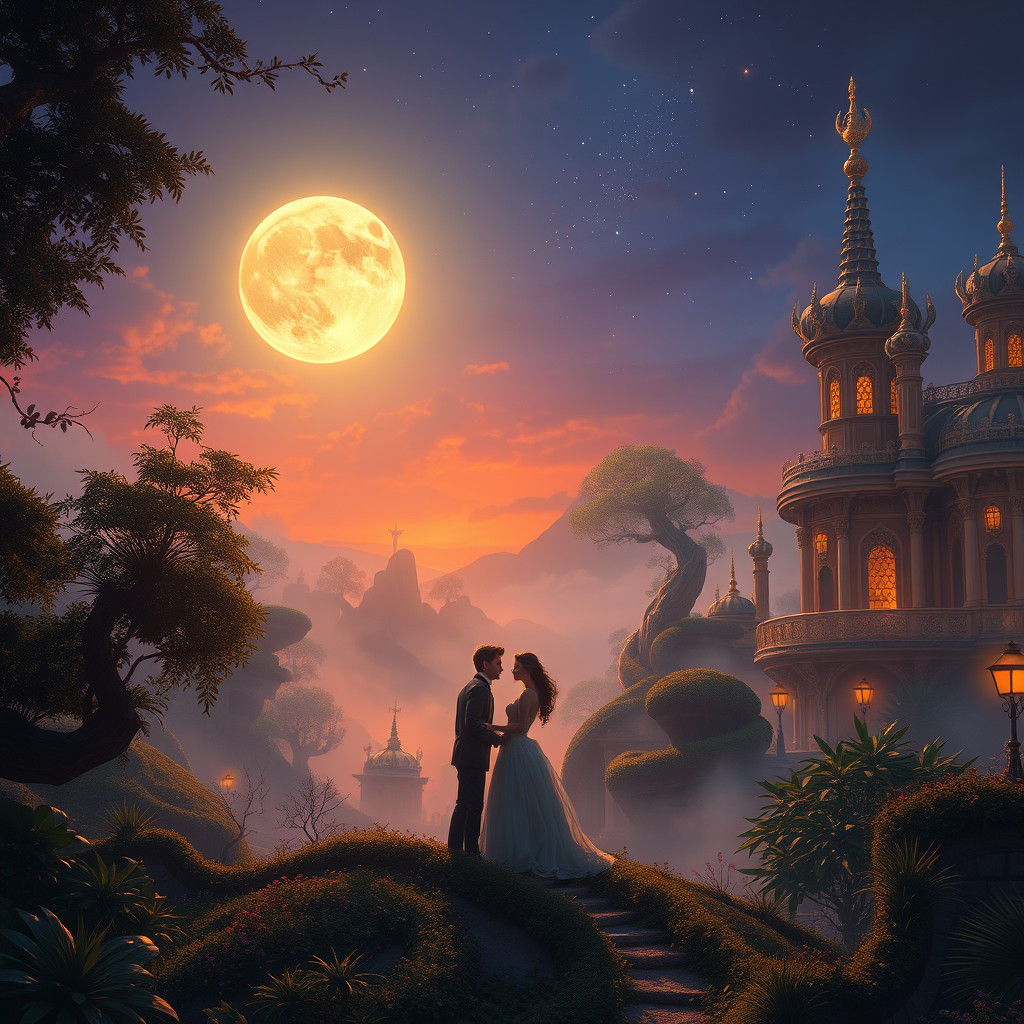 Romantic Embrace Under Starry Twilight Sky