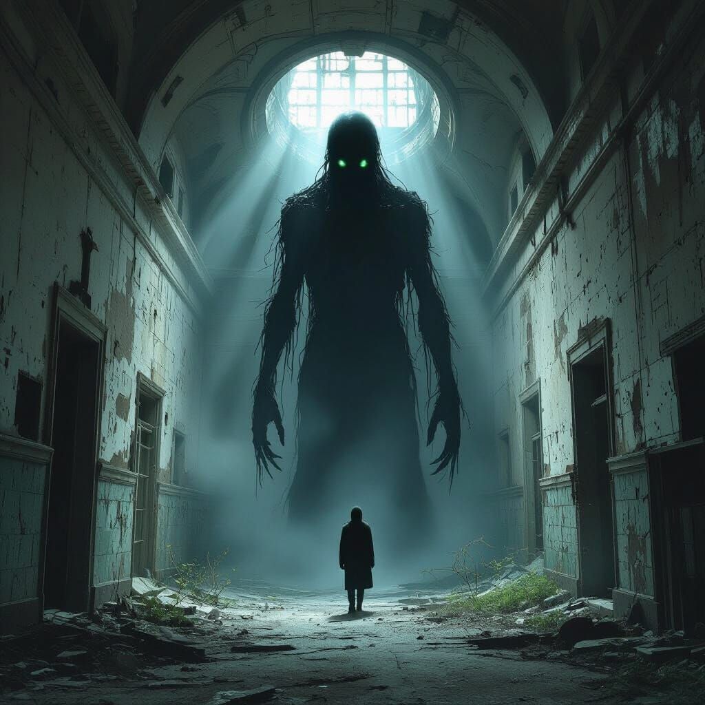 Eerie Dark Figure in Abandoned Asylum