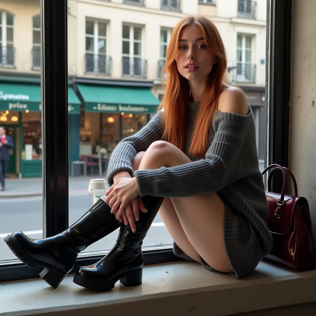 Parisian Café Woman on Ledge