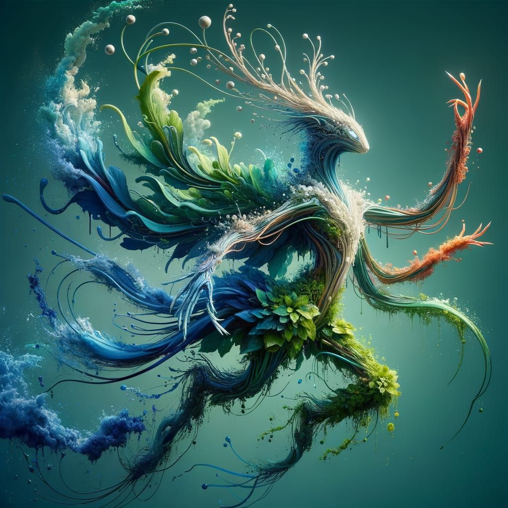 Mythical Water and Grass Creature in Fantasy Art Style