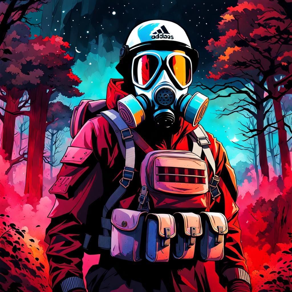 Soldier in Gas Mask: Watercolor Graveyard Portrait