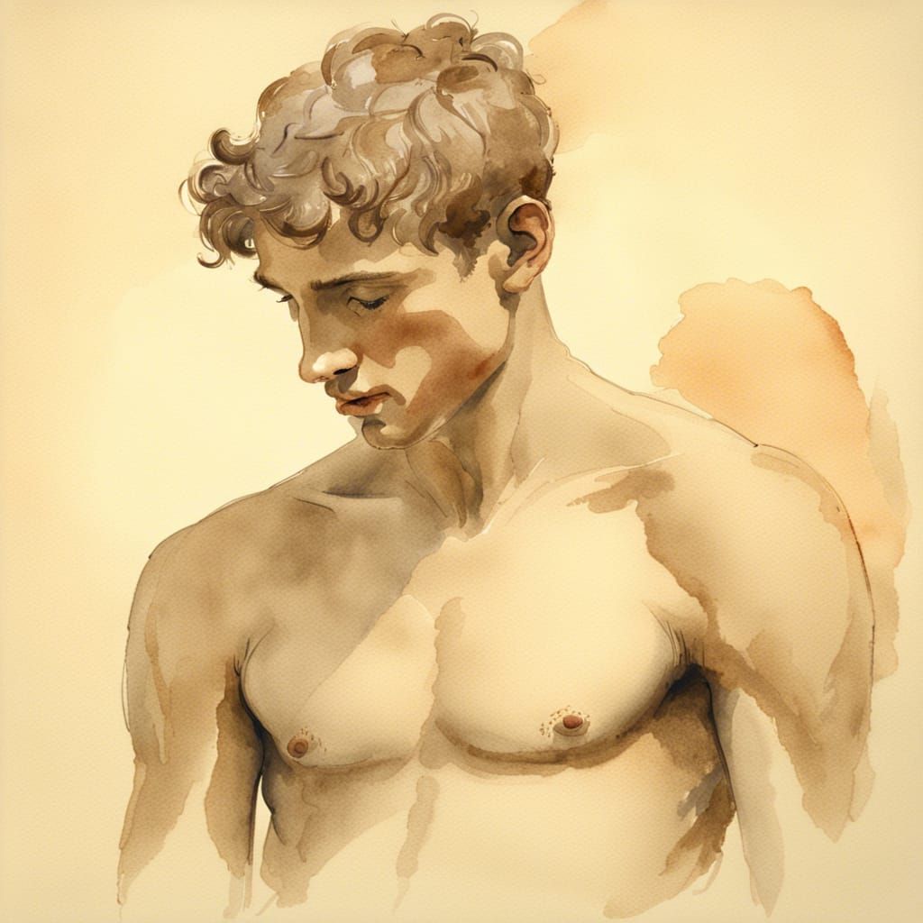Watercolor Sketch of a Shirtless Man