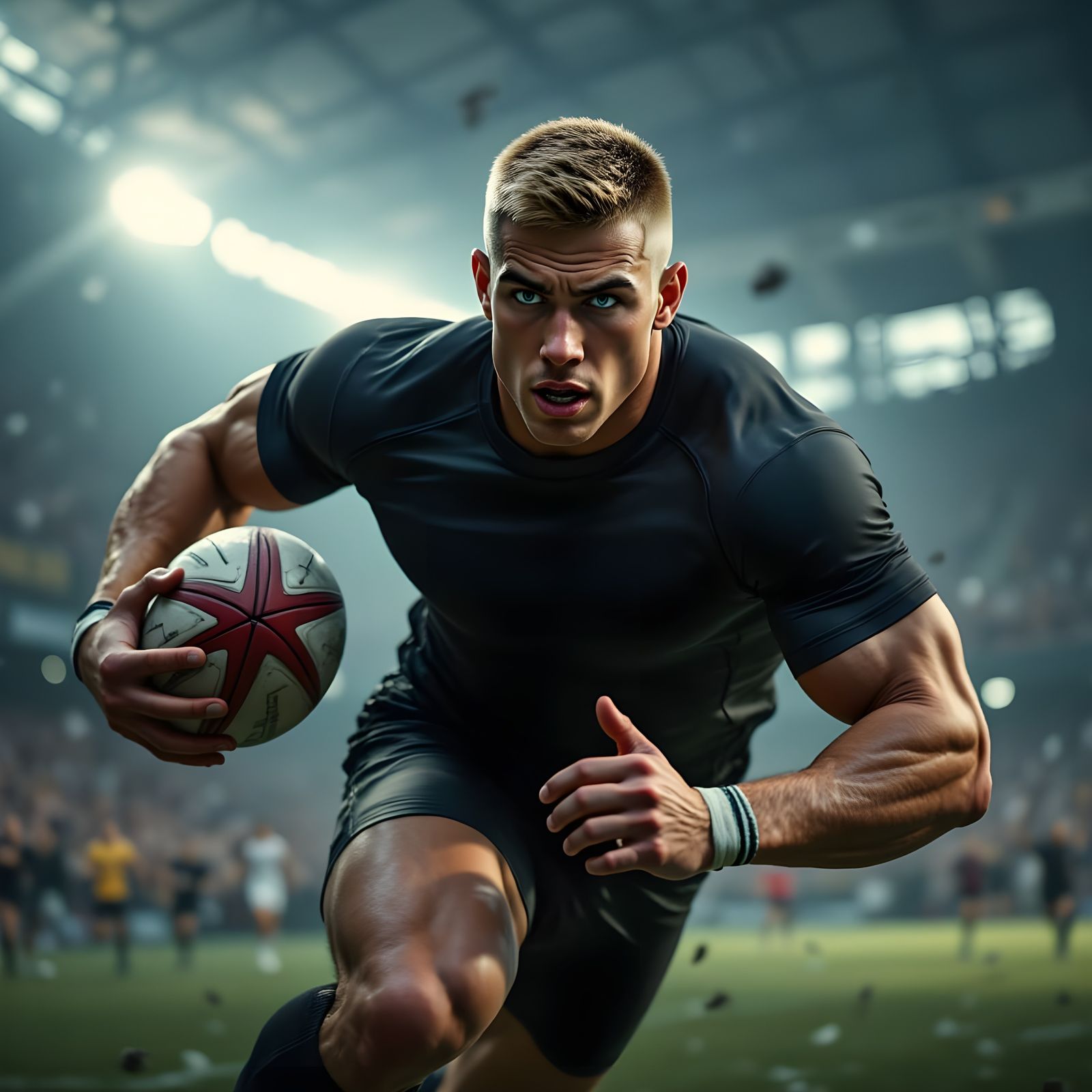 Rugby Player in Dramatic Cinematic Action Shot