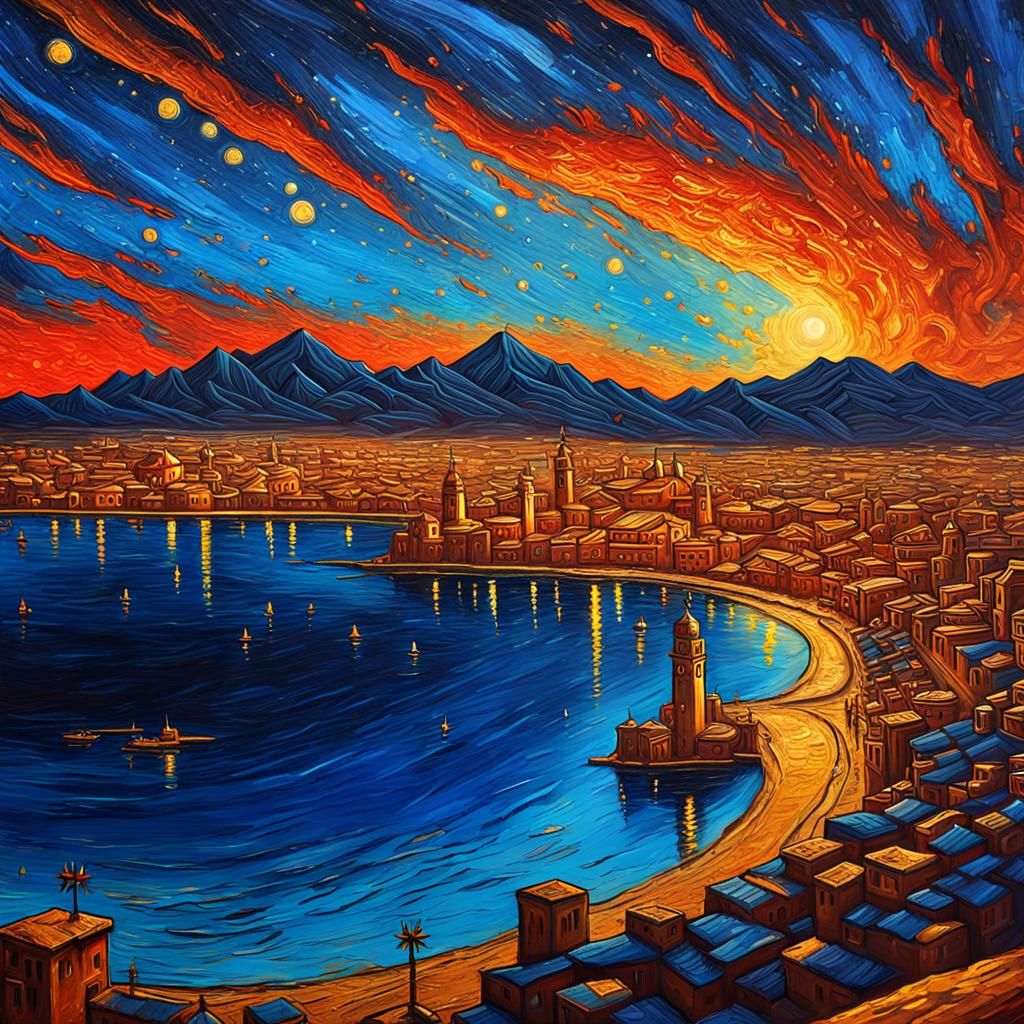 Baghdad Golden Age: Abstract Oil Painting in Luminism Style