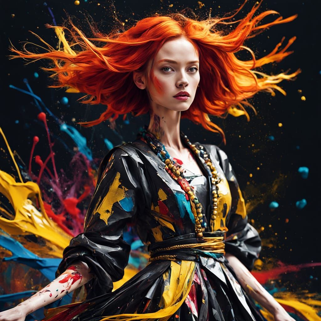 Elegant Robotic Model in Vibrant Digital Art