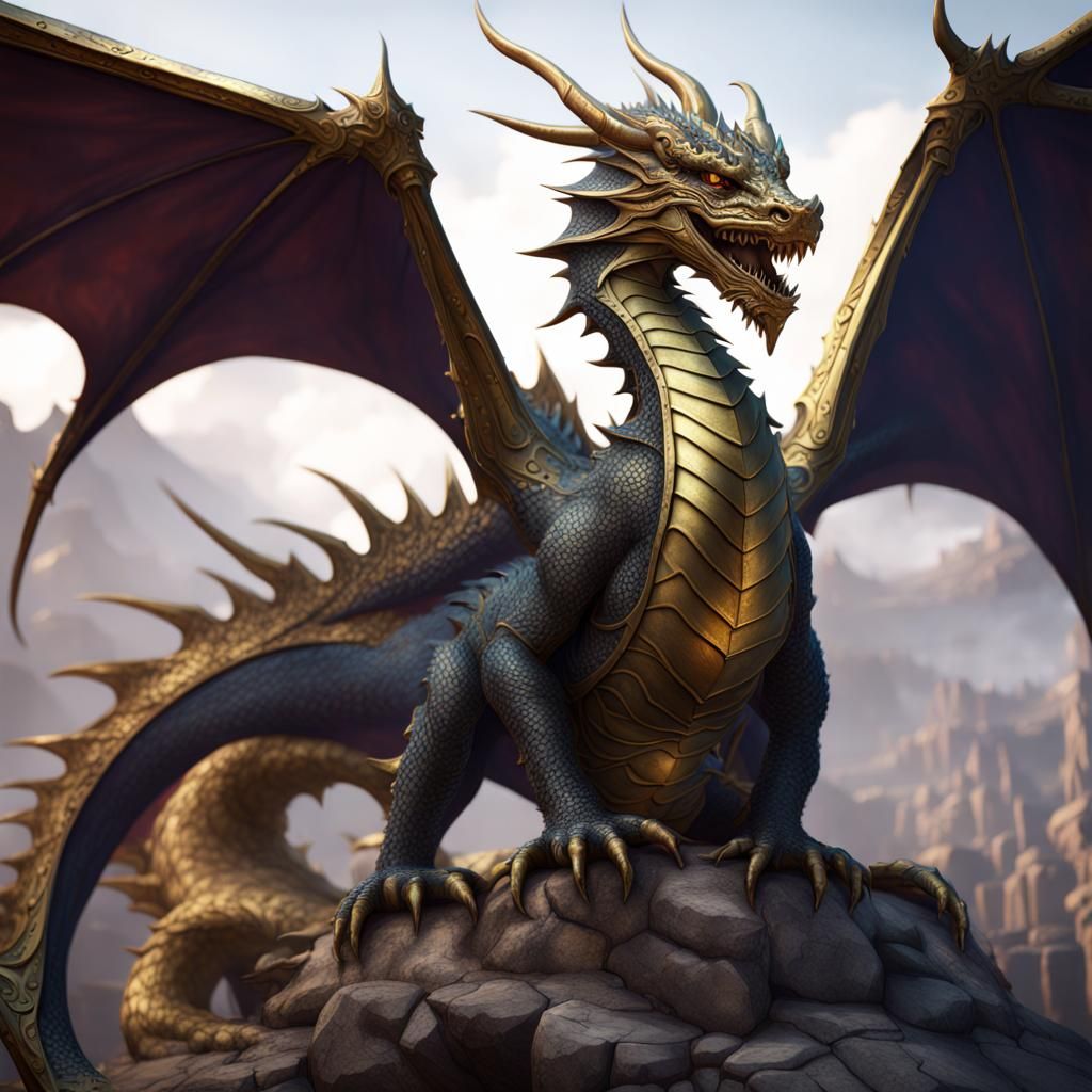 Majestic Brass Dragon in Detailed Matte Painting