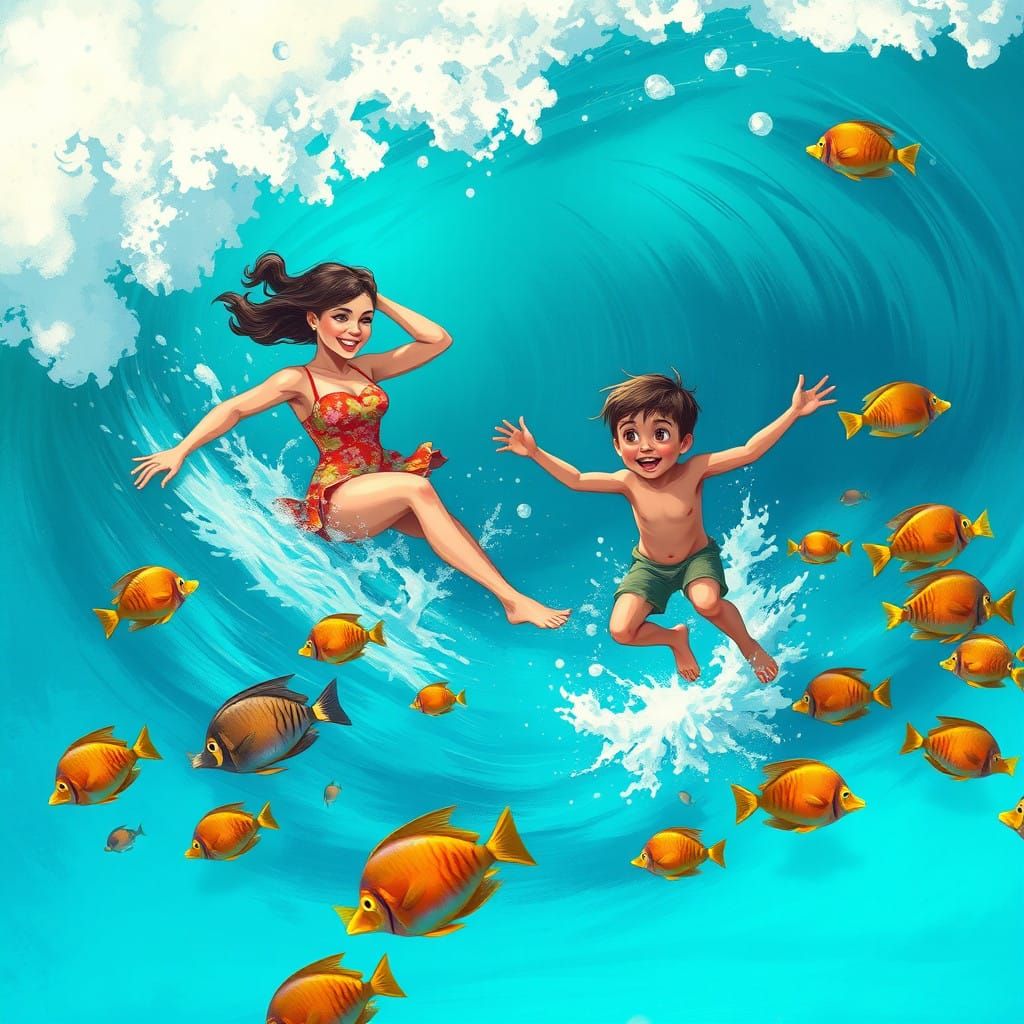 Vibrant Ocean Scene with Diver and Fish