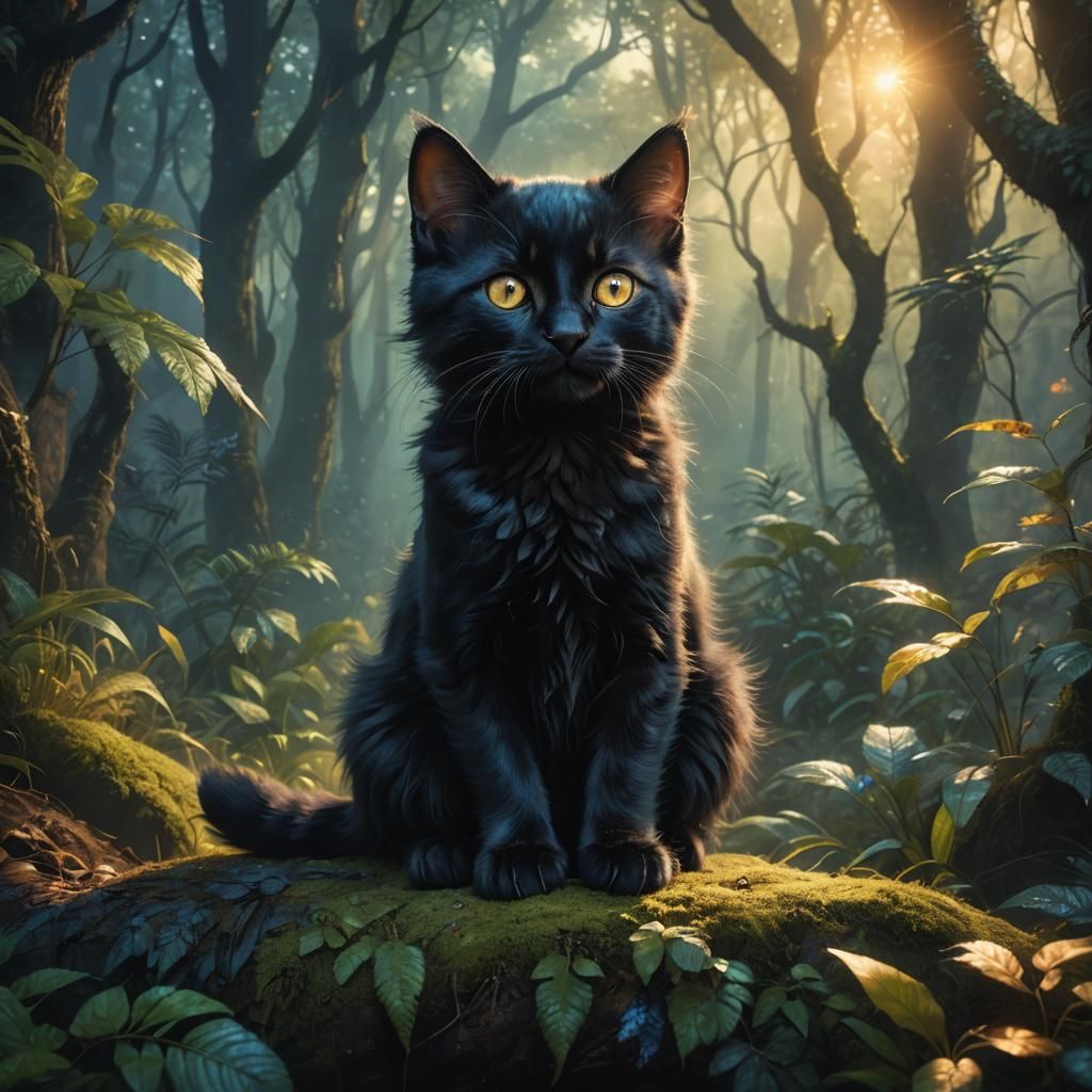 Adorable Kitten in Mystical Forest Concept Art