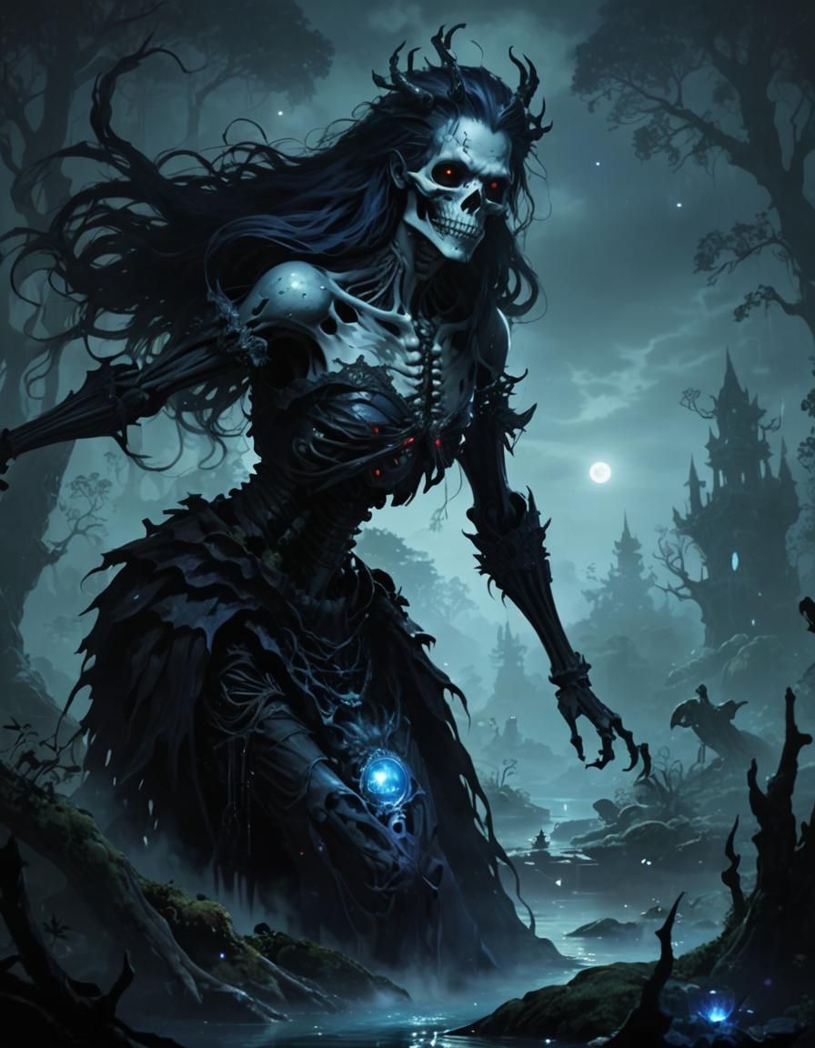 Mystical Demon in Extraterrestrial Forest, Anime Concept Art