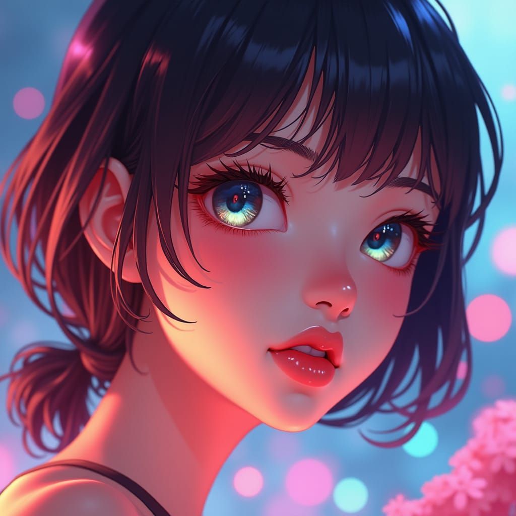 Anime Woman's Face in Hyperrealistic Digital Art