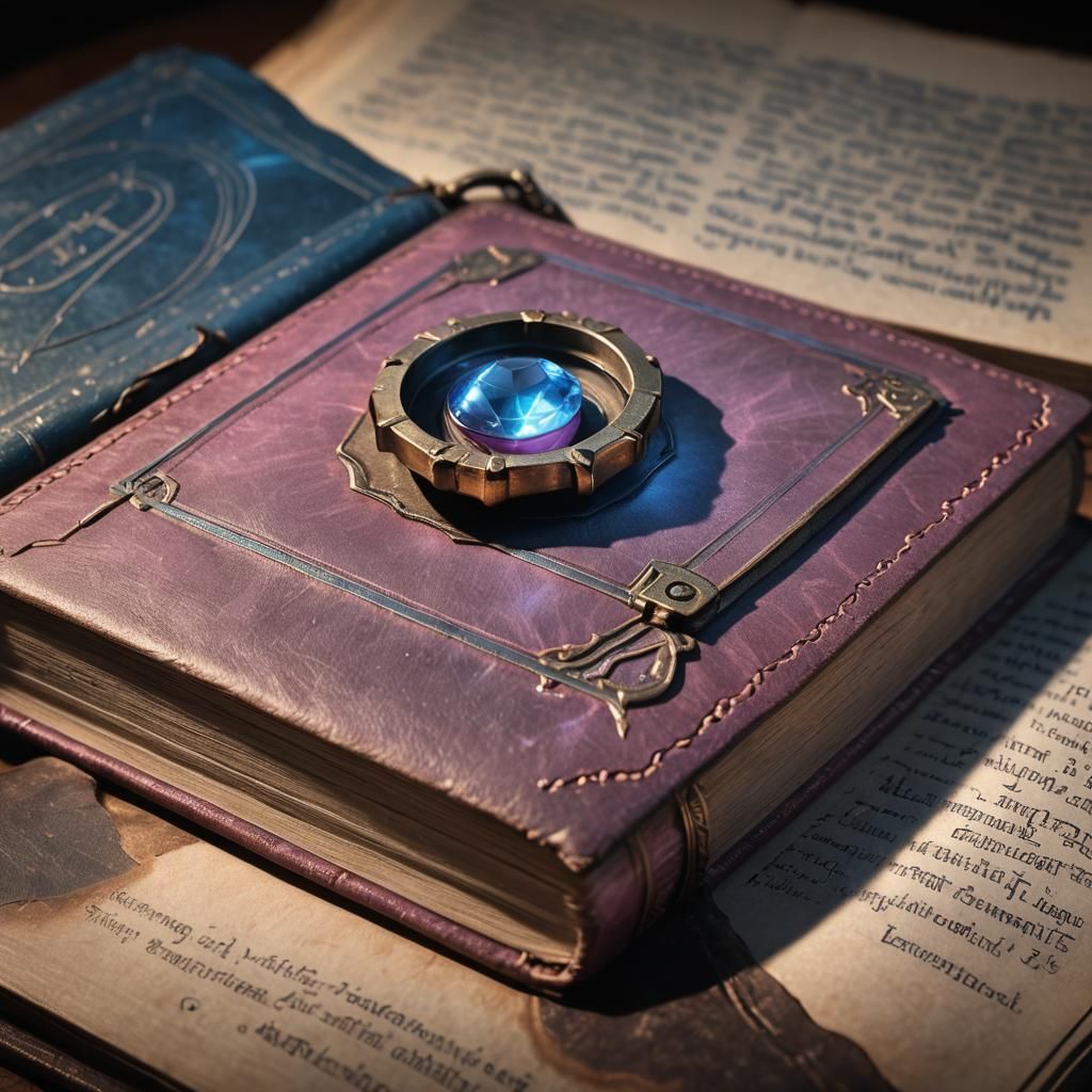 Pink Gem Levitating Above Book in Mystical Lab