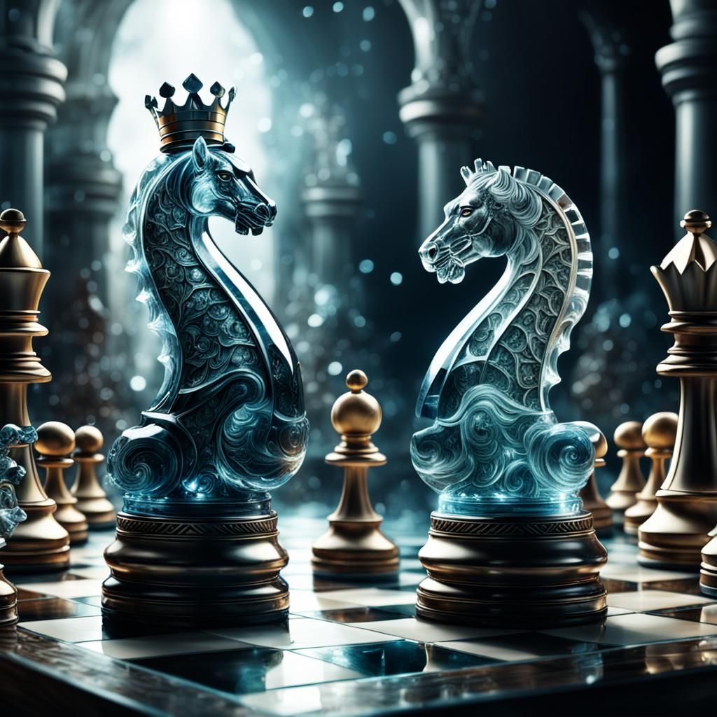 Epic Glass Chess Piece Battle: Digital Matte Painting