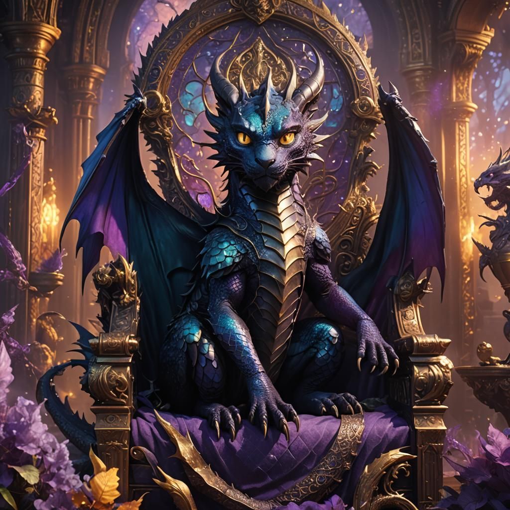 Dragon with Cat Face on Throne: Digital Matte Painting