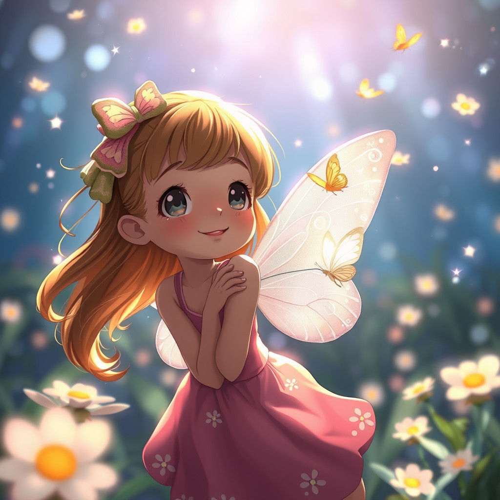 Cute Fairy Girl Flying with Butterflies: Studio Ghibli Style