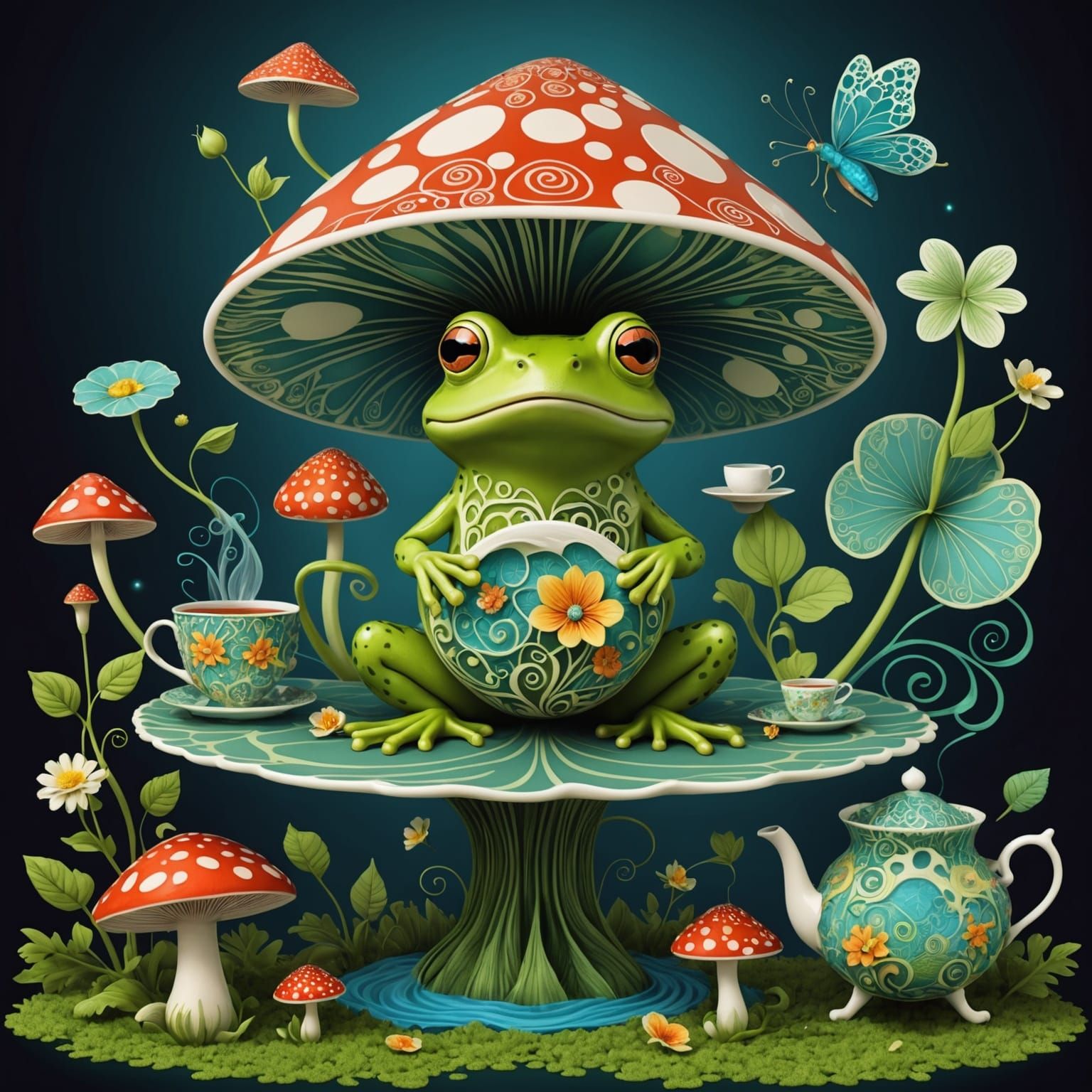 Enchanted Tea Party Under a Magic Mushroom