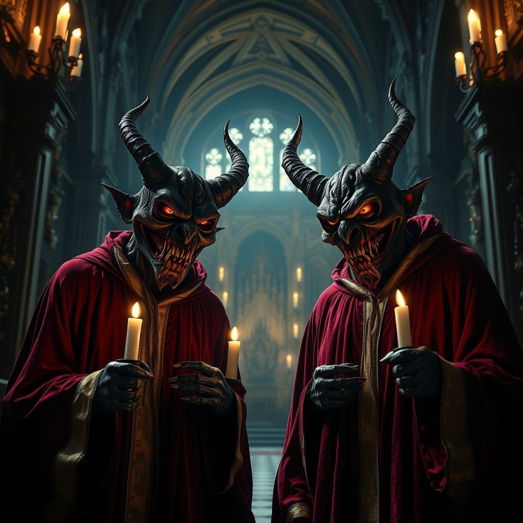 Demonic Church Ushers Guard the Cathedral Entrance
