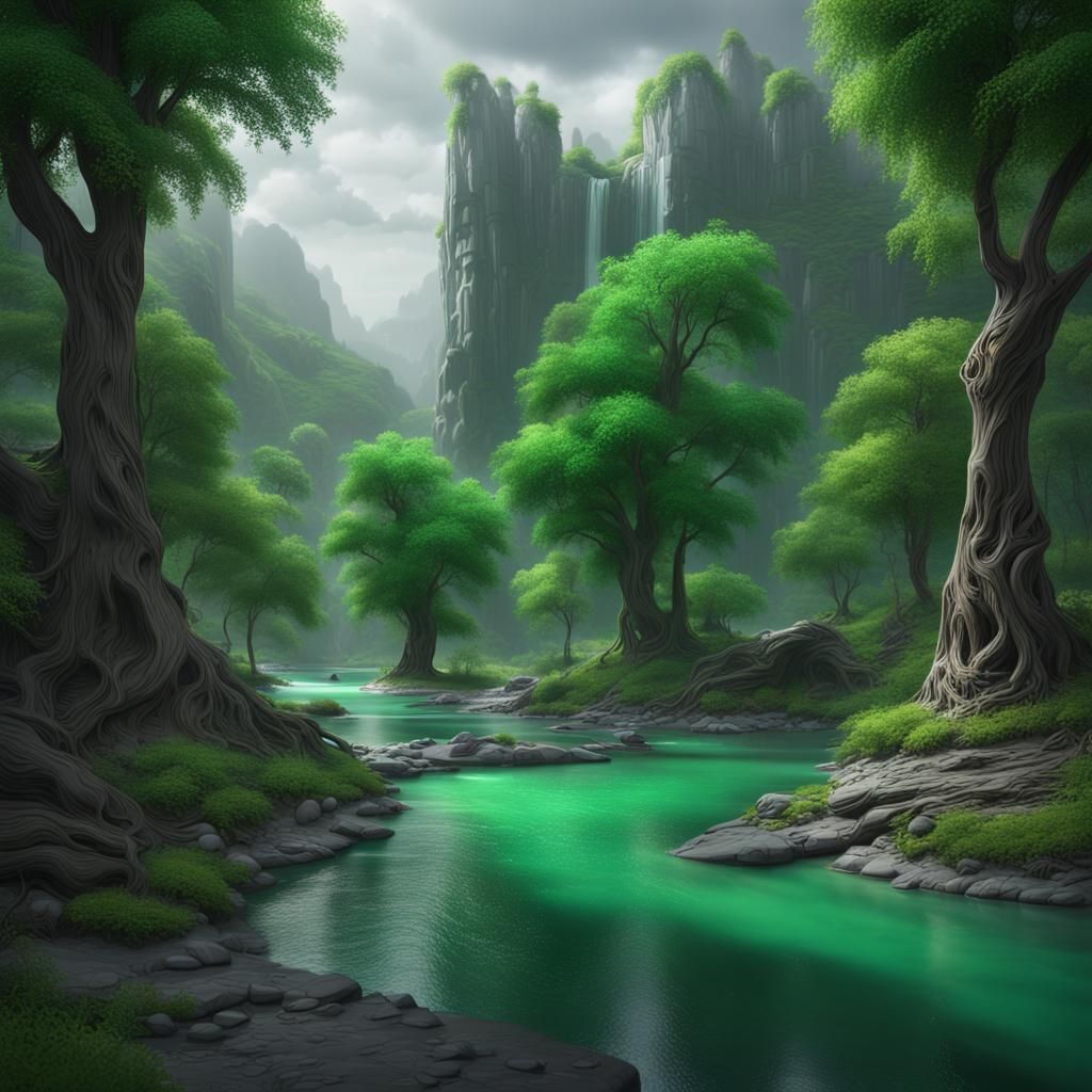 Emerald River Landscape in Relief
