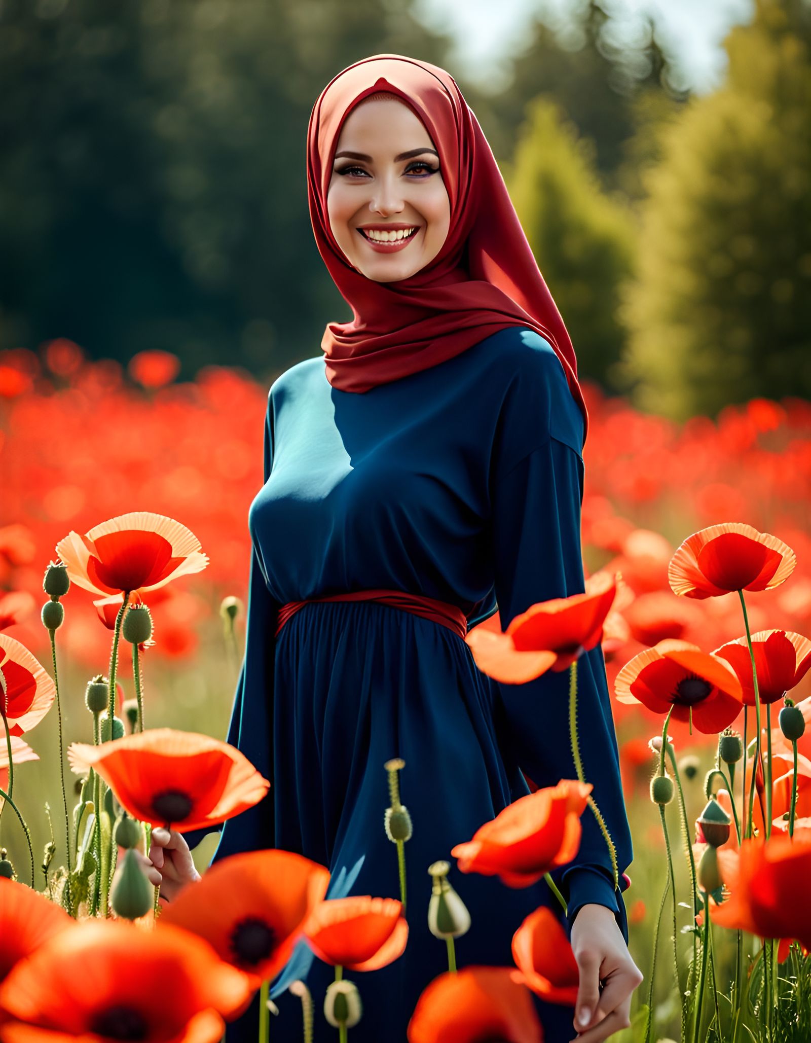 German Woman in Poppy Field, Digital Art
