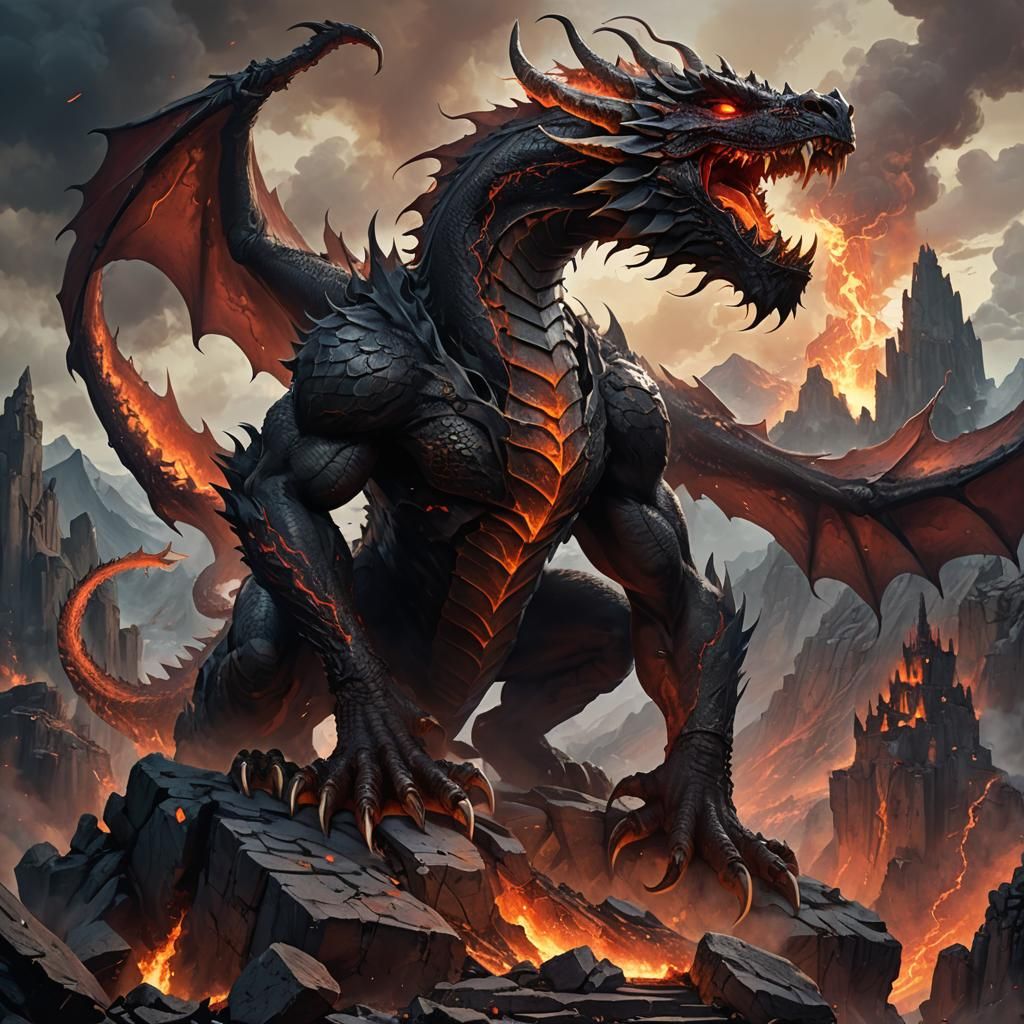 Fierce Demon Dragon on Smoldering Ruins